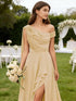 Bridesmaid Dress One Shoulder Chiffon With Pleated Ruffles A-Line Floor-Length Slit Bridal Dress