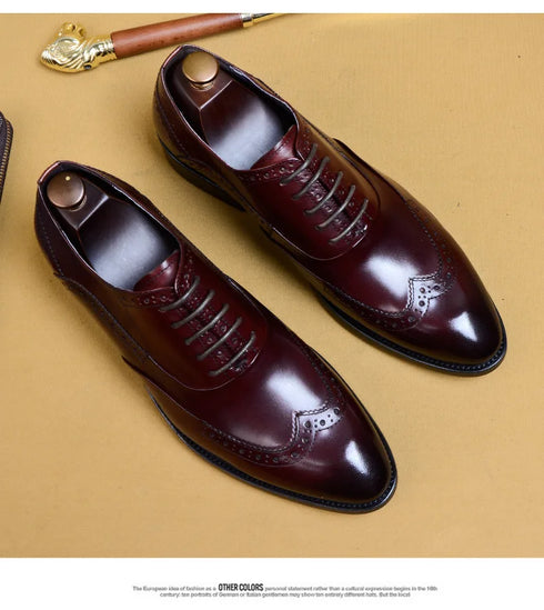 Genuine Cow Leather Brogue Oxford Shoes for Men Vintage Handmade Casual Flats