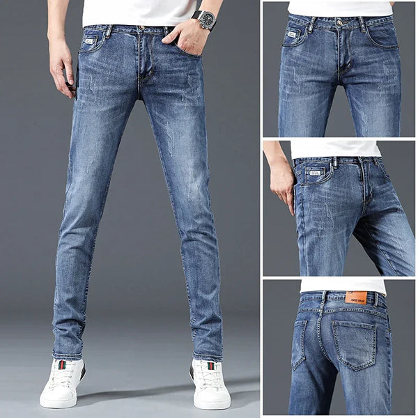 Men's Skinny Jeans Korean Style Slim Fit Casual Denim Pants