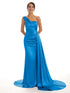 Satin Off-Shoulder Backless Pleated Bridesmaid Dress With Sweep Train Elegant Evening Gown