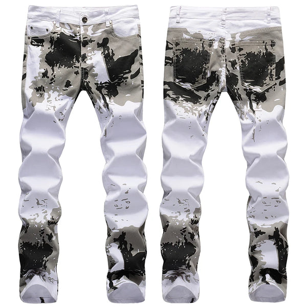 Casual Slim Fit Cotton Jeans for Men - Stylish Light Wash Denim Pants with Camouflage Print for Trendy Outfits