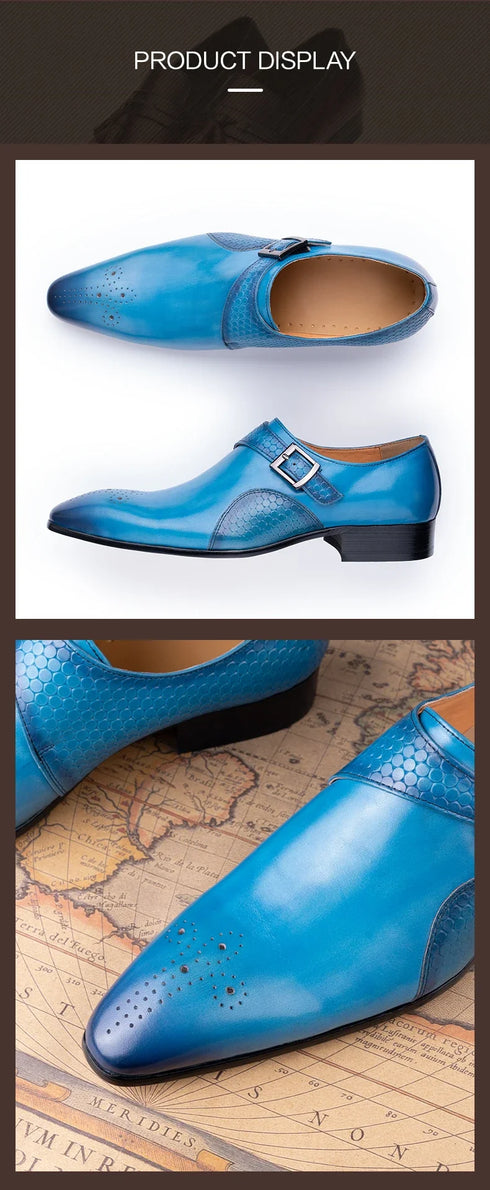 Elegant Handmade Leather Monk Loafer Shoes for Men - Breathable Formal Dress Footwear with Pointed Toe Design, Ideal for Daily Wear and Special Occasions