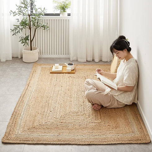 Hand-Woven Jute Carpet for Living Room Multi-Scene Use Double-Sided Entrance Mat