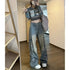 Female Jean Spliced Pockets Cargo Pants Distressed Denim Basics