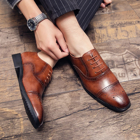 Luxury Handmade Men's Brogue Oxfords - Big Size 47 Leather Dress Shoes for Weddings, Parties, and Business Casual Occasions