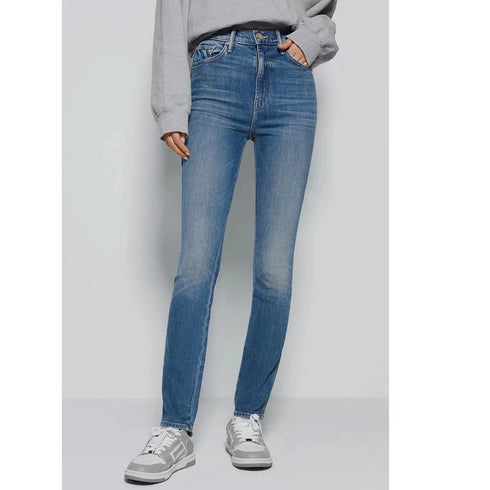 High Elastic High Waist Slim Fit Denim Pants for Women