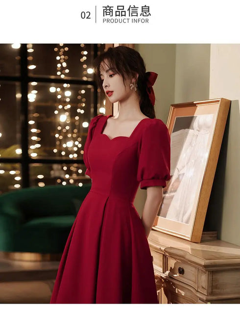 Elegant Red Midi Dress Women Summer Vintage Evening Party Dress Casual Fashion Formal Occasions One Piece Dress