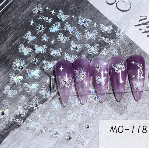 5D Embossed Nail Art Stickers - Semi-Transparent White Bowknots Adhesive Sliders for Creative Manicure Decorations and Nail Art Accessories
