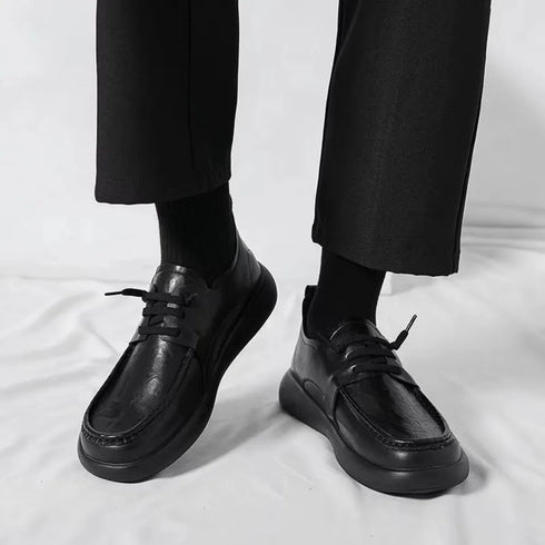 Versatile Thick Soled Casual Business Men's Shoes - Genuine Leather Spring and Autumn Footwear for Stylish Comfort