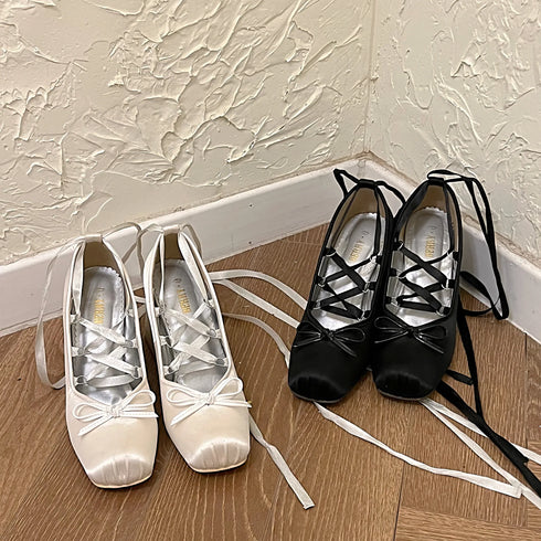 Elegant Chunky Heels Lolita Pumps for Women - Lace-Up Ballet Style Single Shoes for Spring and Autumn Parties, Fashionable French-Inspired Footwear with Square Toe and Super High Heel