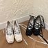 Elegant Chunky Heels Lolita Pumps for Women - Lace-Up Ballet Style Single Shoes for Spring and Autumn Parties, Fashionable French-Inspired Footwear with Square Toe and Super High Heel