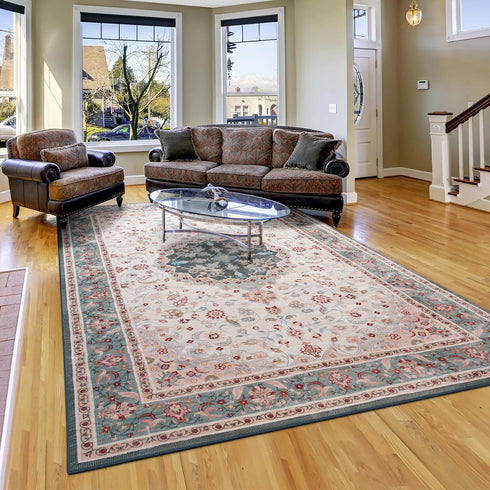 Machine Washable Vintage Area Rugs for Living Room with Non-Slip Rubber Backing