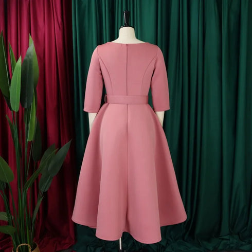 Elegant Women Party Dresses A Line with Waist Belt for Classy Office and Wedding Guests