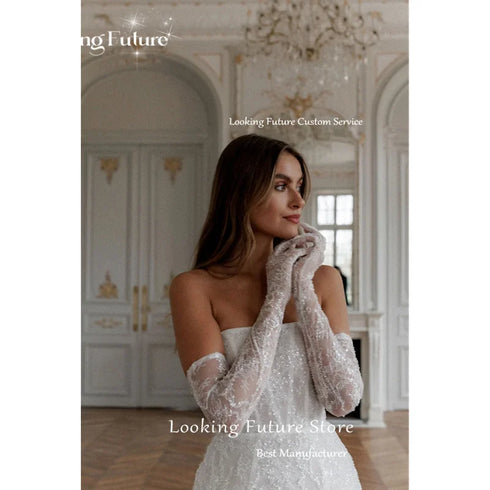 Elegant A-Line Mini Wedding Dress Strapless Sequined Vintage Style