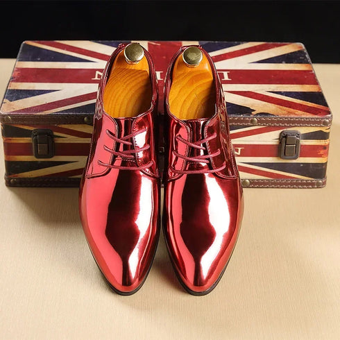 Men's Patent Leather Wedding Oxfords Shoes Pointed Toe Dress Shoes
