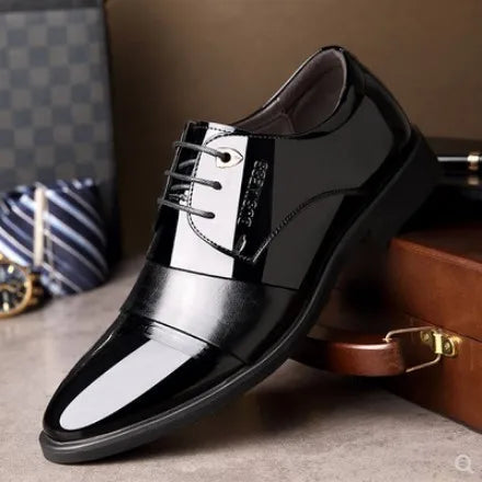 Stylish Pointed Toe British Lace-Up Patent Dress Shoes for Men - Breathable Business and Wedding Formal Footwear