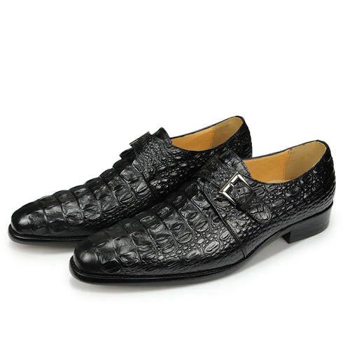 Luxury Crocodile Pattern Formal Leather Shoes for Men Monk Strap Oxford Style Loafers