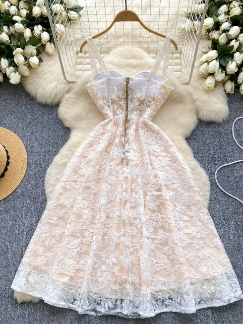 Women Sexy Hollow Out Party Club Embroidery Dress Evening Strap Splicing Vestidos