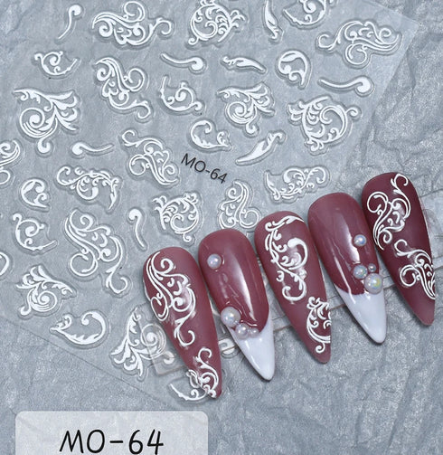 5D Embossed Nail Art Stickers - Semi-Transparent White Bowknots Adhesive Sliders for Creative Manicure Decorations and Nail Art Accessories