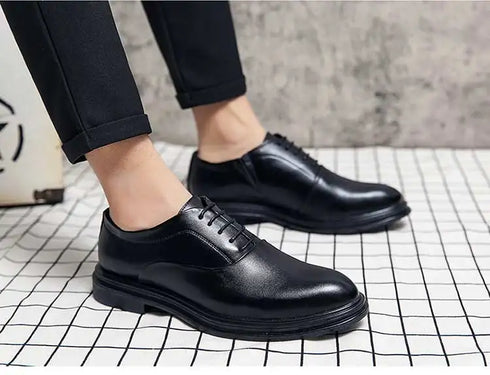 Men's Casual Business Formal Oxford Shoes - Low Top Pointed Toe Leather Wedding and Office Shoes for Spring and Autumn