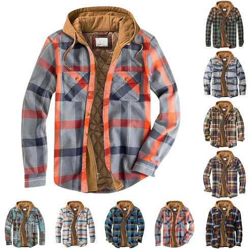 Men's Casual Plaid Hooded Zipper Jacket - Cozy Winter Outerwear for Stylish Adventures
