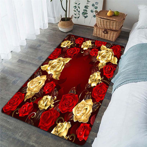 Red Roses Area Rug for Living Room and Bedroom Decor Anti-Slip Floor Mat