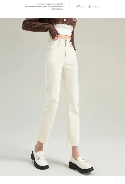 Slim Straight Elastic Denim Pipe Pants for Women - Versatile All-Season Trousers with Pockets and Tie Dye Details for Trendy Fall Outfits