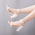 Elegant Pearl Lace Bridal Sandals with 7CM Thick Heels for Women