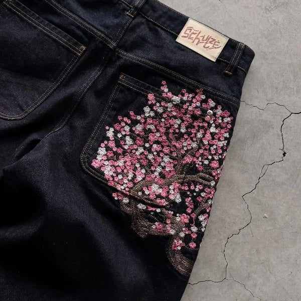 Baggy Jeans Embroidered Denim Wide Leg Streetwear Women Jeans