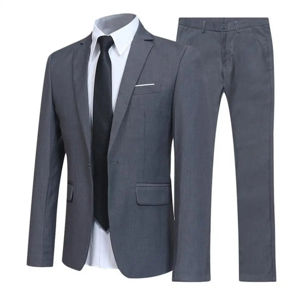 Stylish Men's Suit Set with Turndown Collar and Pockets - Two Piece Blazer and Pants for Business Casual Wear