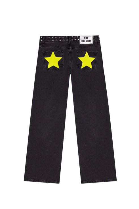 Baggy Jeans For Women With Stars Print Hip Hop Streetwear Style Loose Fit Denim Jeans