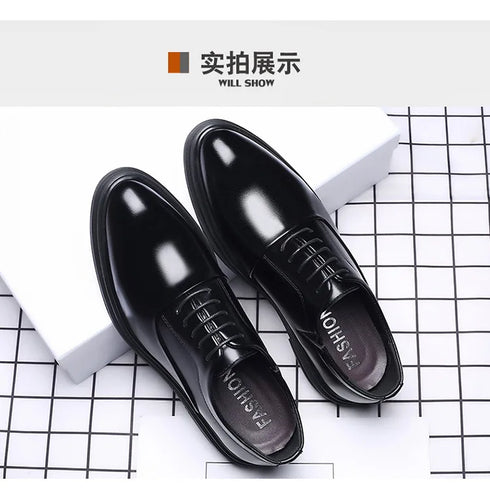 Elegant Men's Dress Shoes - Classic Formal Oxfords for Business, Office, and Wedding Occasions - Stylish Lace-up Casual Leather Footwear with Pointed Toe Design