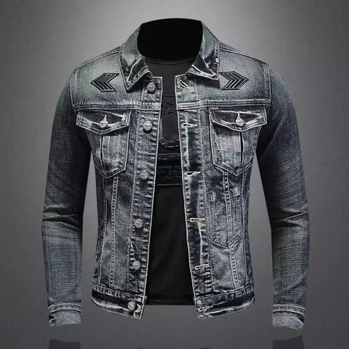 Men's Casual Vintage Denim Biker Jacket for Riding, Stylish High Street Outerwear with Buttoned Lapel and Comfortable Fit for Everyday Wear