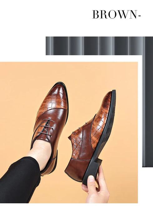 Luxury Handmade Crocodile Skin Derby Shoes for Men - Pointed Toe Lace-up Formal Business Footwear for Office & Career