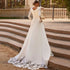 A-Line Satin Dress Modest Silhouette With Lace Appliques Long Sleeves Floor-Length Bridal Gown Wedding Dress