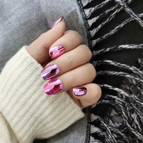 Sparkling Purple Glitter Kids Press-On Nails - 24-Piece Gradient Fake Nail Art Tips for Short Full-Cover Fun and Creative Nail Designs for Girls