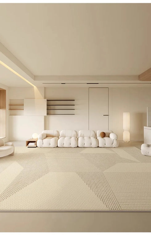 Geometric Cream Carpet Large Size Area Rug for Living Room Luxury Home Decoration Non-Slip Easy to Clean