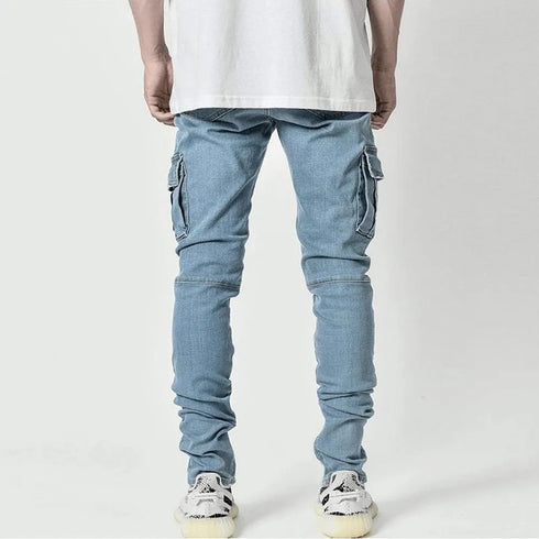 Men's Cargo Pants Jeans Denim Slim Fit Multi Pockets