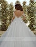 Customized Scoop Neck Ball Gown Wedding Dresses Backless Long Sleeve Beading Appliques Lace Court Train Bridal Dresses