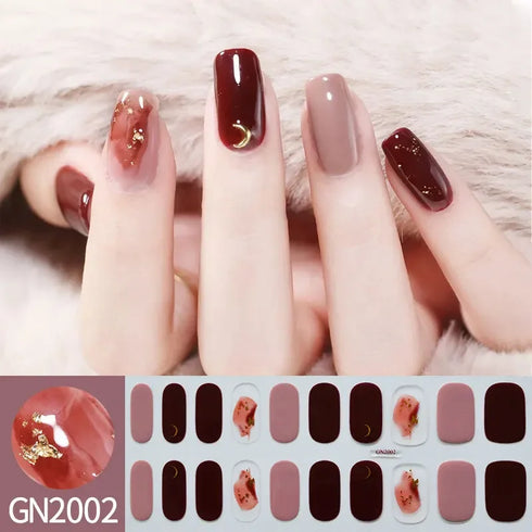 Waterproof Long Lasting Gel Nail Art Stickers for Stunning Full Cover Manicures - 9 Piece Set of Baking-Free Solid Color Decals