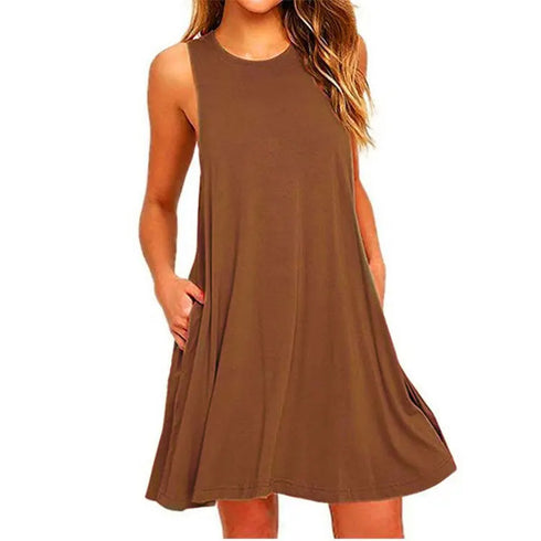 Plus Size Women's Casual Swing T-Shirt Dress with Pockets for Summer Beach Wear