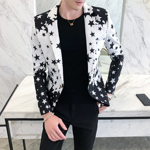 Star Print Slim Fit Men's Club Dress Groom Tuxedo Formal Wedding Prom Suit Jacket