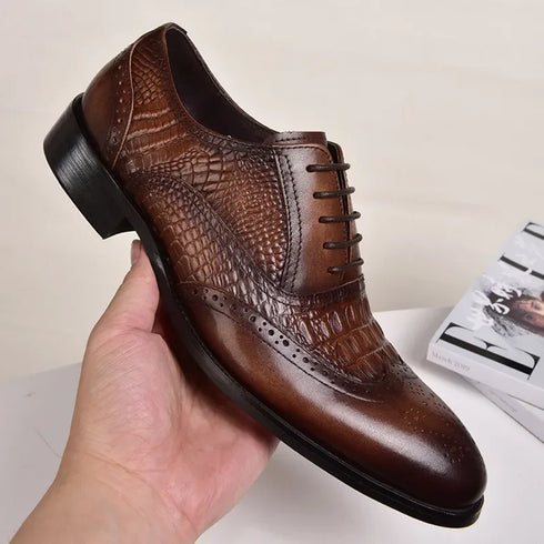 Men Casual Crocodile Leather Oxford Shoes for Office and Career