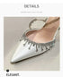 Comemore White Wedding Bridesmaid Satin Pumps with Rhinestones