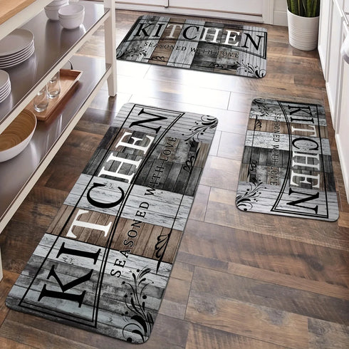 Kitchen Letter Print Area Rug Non-Slip Flannel Carpet Machine Washable for Home Living Room Bedroom