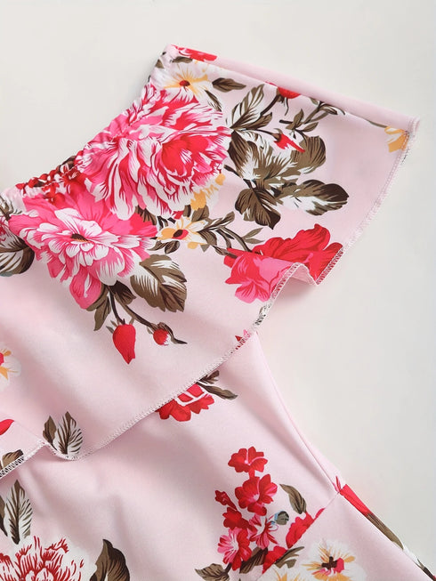 Floral Print Off-Shoulder Ruffle Dress for Women in Spring and Summer Fashion