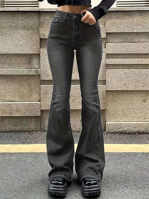 Women’s Vintage Flare Stretch Jeans - Classic High Waist Bell Bottom Denim Pants for All Season Y2K Punk Style, Perfect for Fall Outfits and Homecoming Jeans Ideas