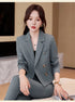Chic Women's Office Suit Set: Long Sleeve Double Breasted Short Tops with Slim High Waisted Pencil Pants for Spring Fashion