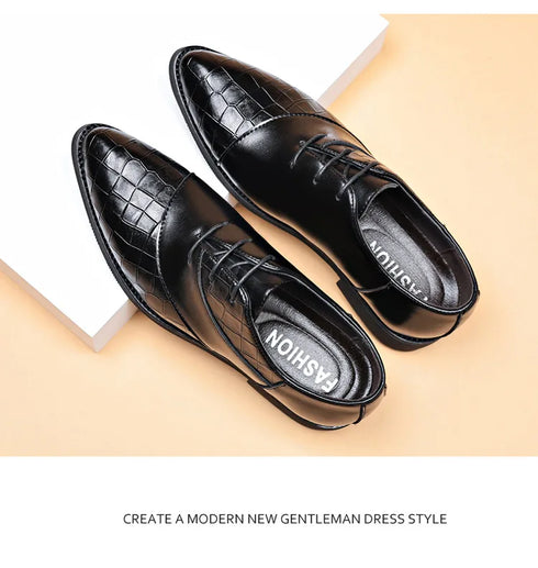Luxury Handmade Crocodile Skin Derby Shoes for Men - Pointed Toe Lace-up Formal Business Footwear for Office & Career