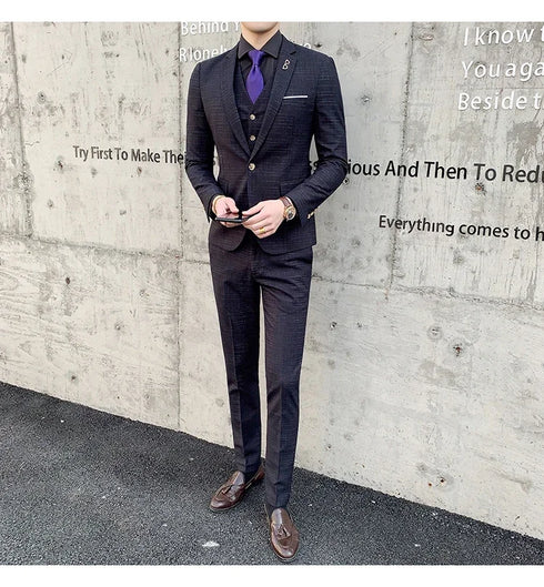 Slim Fit Men's Three Piece Suit with Vest and Trousers for Wedding